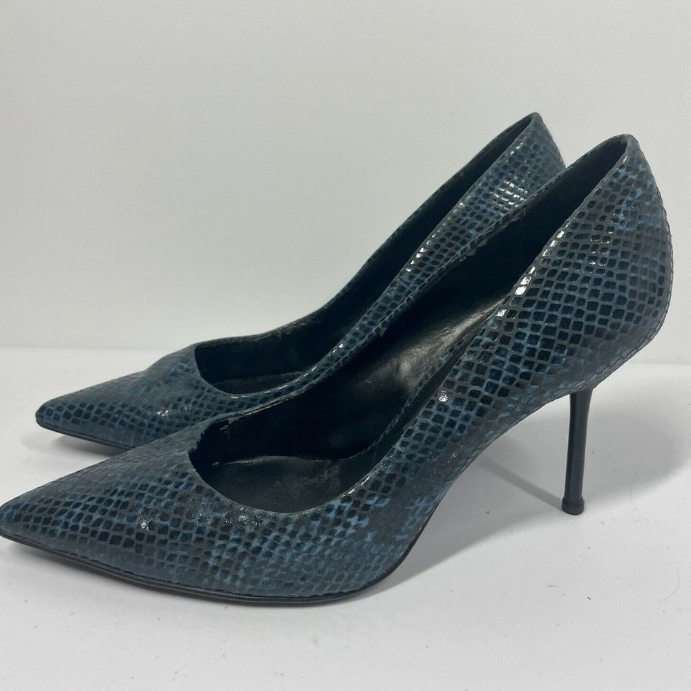 Zara Blue Snake Skin Print Heels 3” Women Size 37 / 7